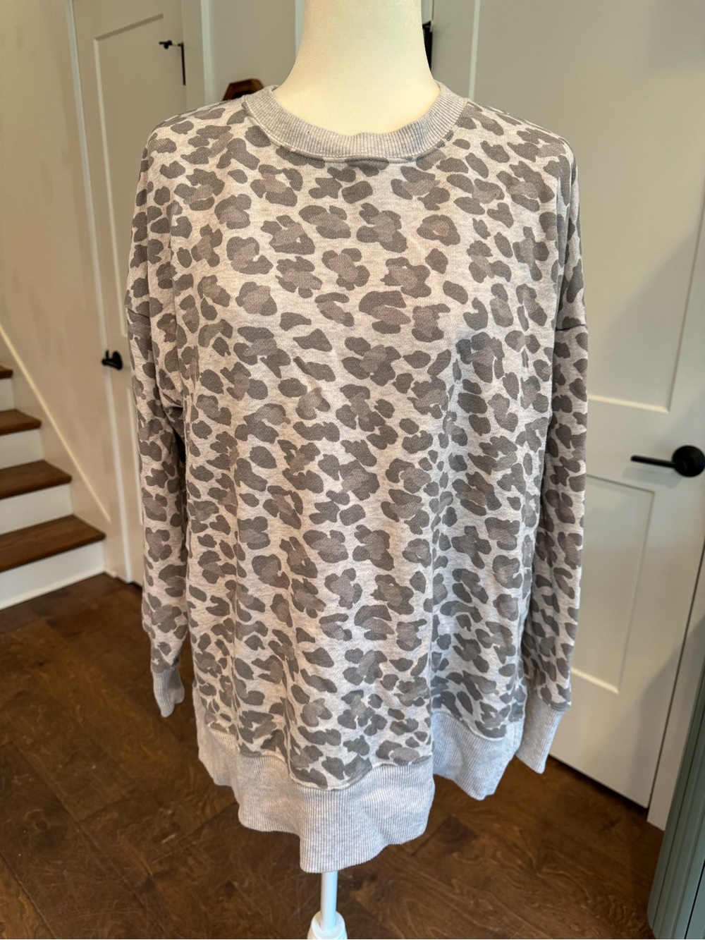 aerie Grey Leopard Crewneck Sweater
